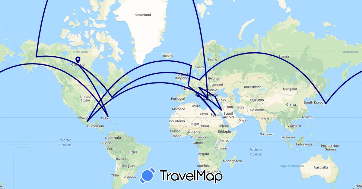 TravelMap itinerary: driving in Austria, Bahamas, Canada, Germany, Egypt, France, Greece, Italy, Jordan, Japan, Mexico, Norway, Turkey, United States (Africa, Asia, Europe, North America)